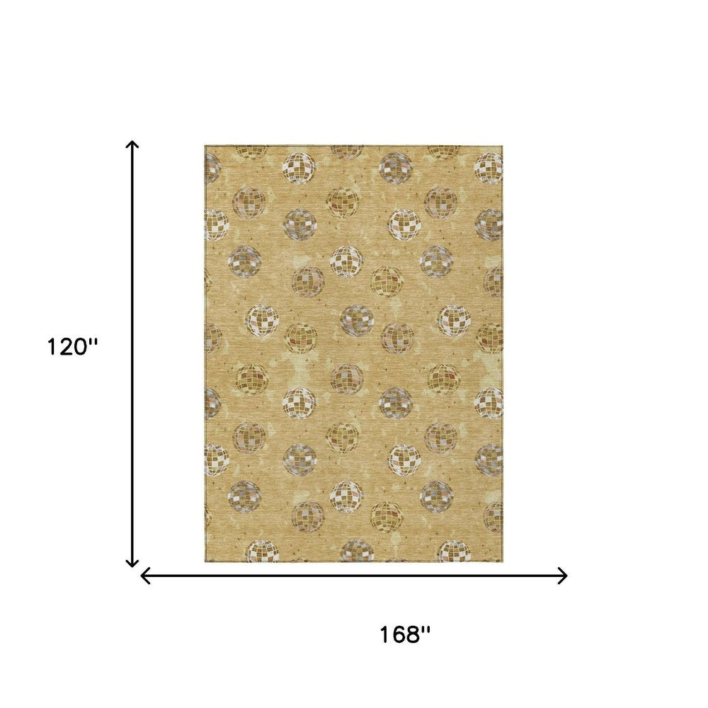 10' X 14' Gold And Blue Geometric Washable Indoor Outdoor Area Rug HomeRoots