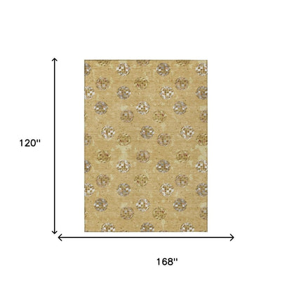 10' X 14' Gold And Blue Geometric Washable Indoor Outdoor Area Rug HomeRoots