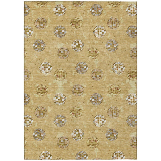 10' X 14' Gold And Blue Geometric Washable Indoor Outdoor Area Rug