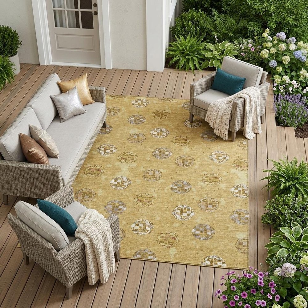10' X 14' Gold And Blue Geometric Washable Indoor Outdoor Area Rug HomeRoots