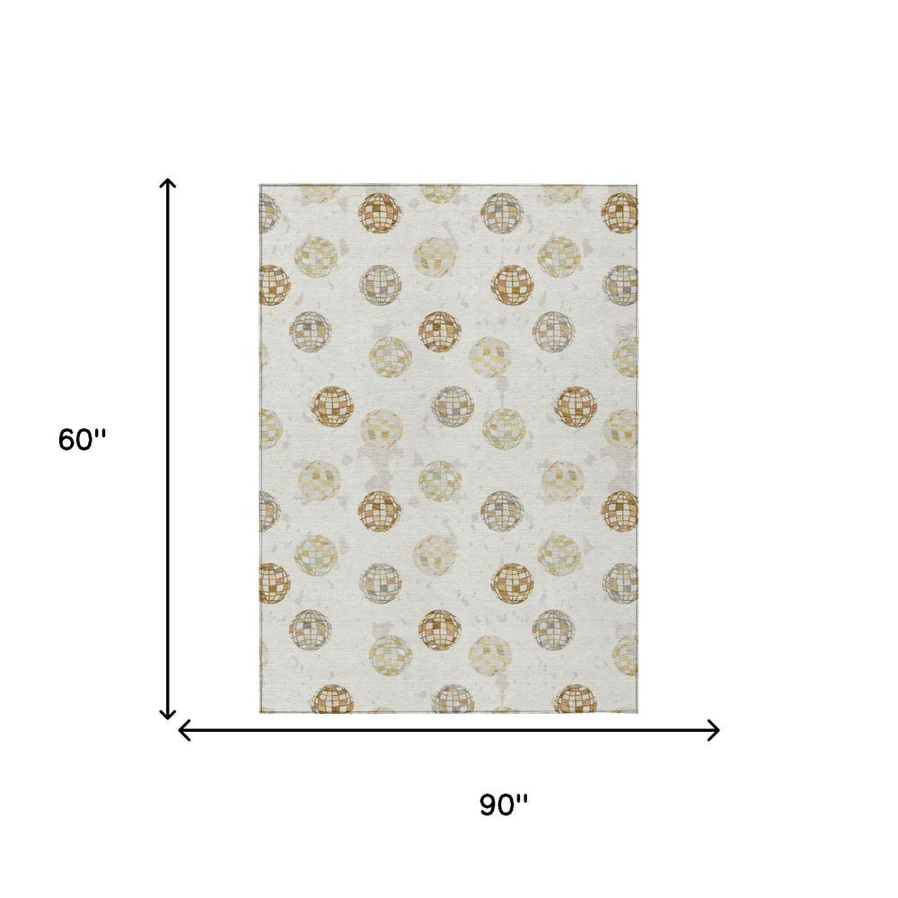 5' X 8' Ivory And Copper Geometric Washable Indoor Outdoor Area Rug HomeRoots