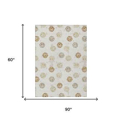 5' X 8' Ivory And Copper Geometric Washable Indoor Outdoor Area Rug HomeRoots