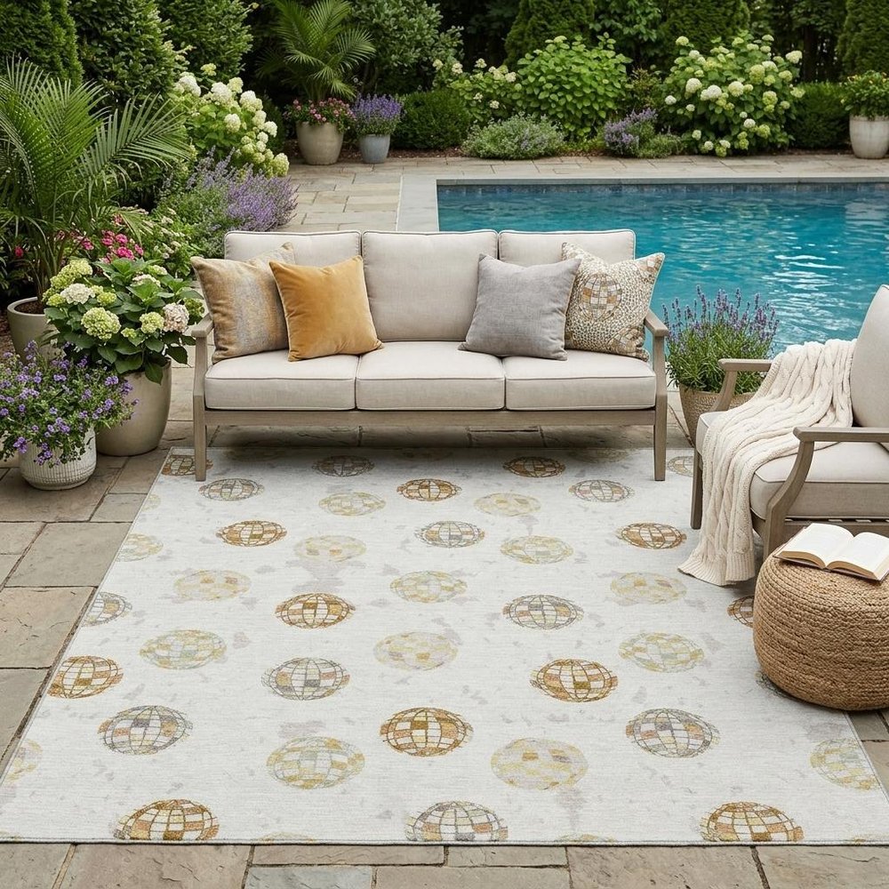 5' X 8' Ivory And Copper Geometric Washable Indoor Outdoor Area Rug HomeRoots
