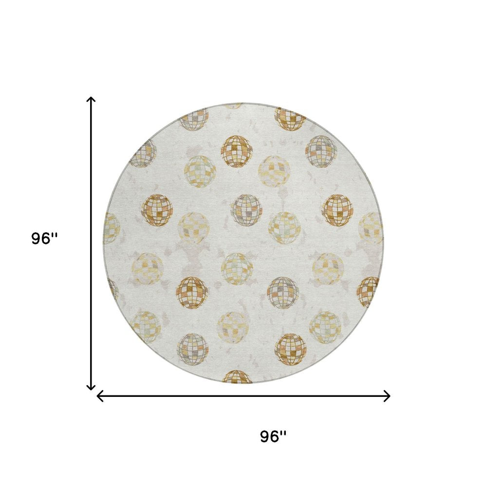 8' Ivory And Copper Round Geometric Washable Indoor Outdoor Area Rug HomeRoots