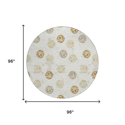 8' Ivory And Copper Round Geometric Washable Indoor Outdoor Area Rug HomeRoots