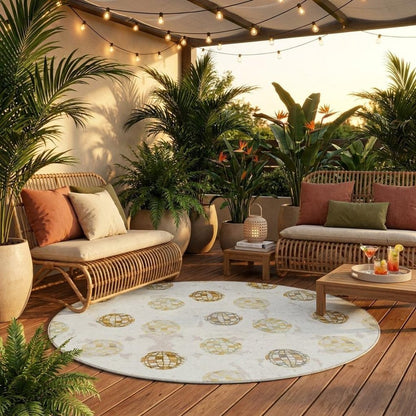 8' Ivory And Copper Round Geometric Washable Indoor Outdoor Area Rug HomeRoots
