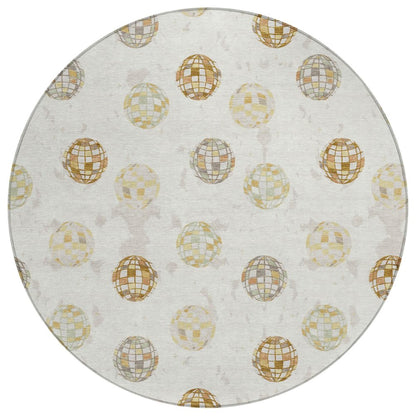 8' Ivory And Copper Round Geometric Washable Indoor Outdoor Area Rug HomeRoots