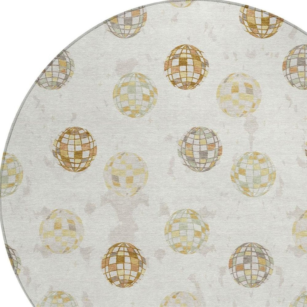 8' Ivory And Copper Round Geometric Washable Indoor Outdoor Area Rug HomeRoots