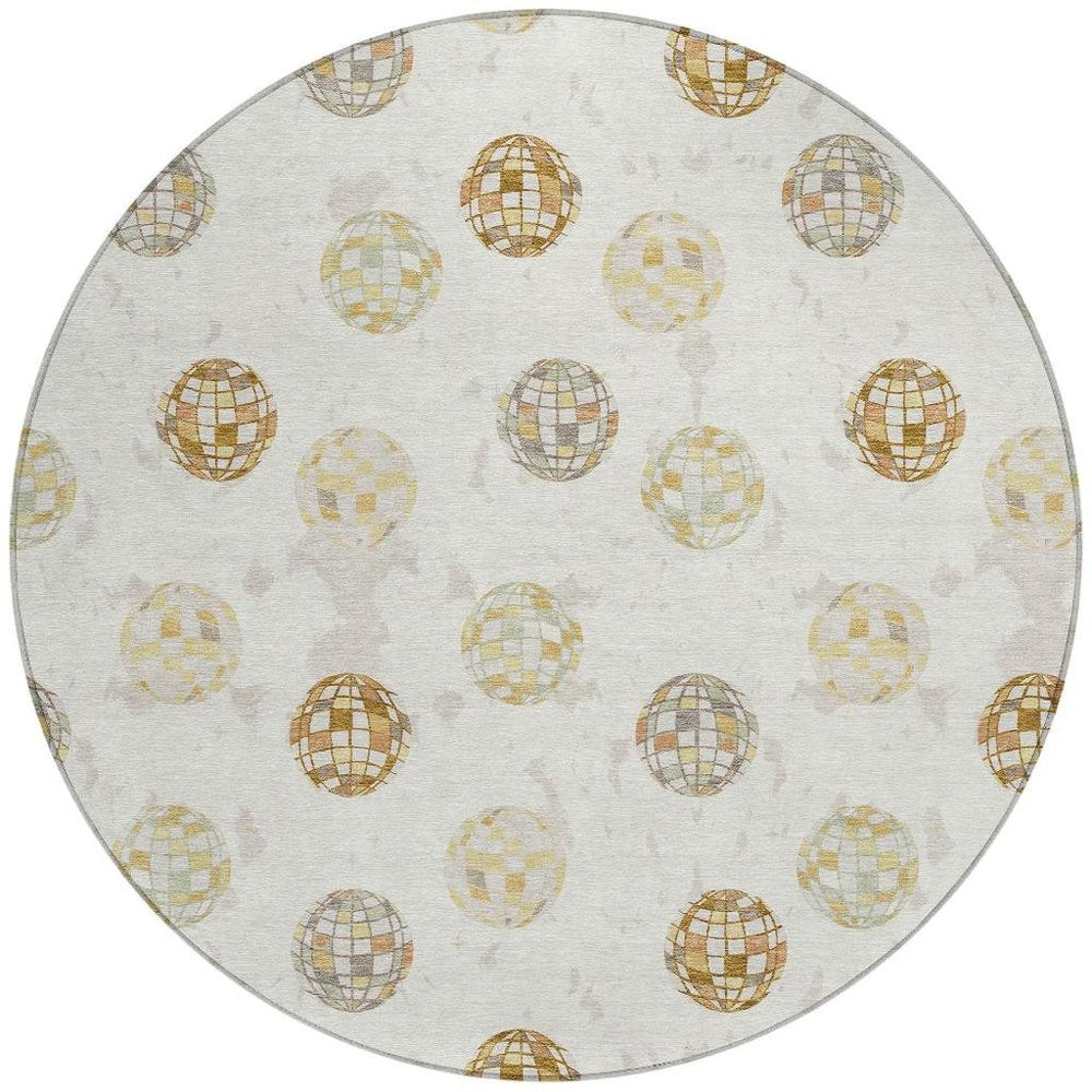 8' Ivory And Copper Round Geometric Washable Indoor Outdoor Area Rug HomeRoots
