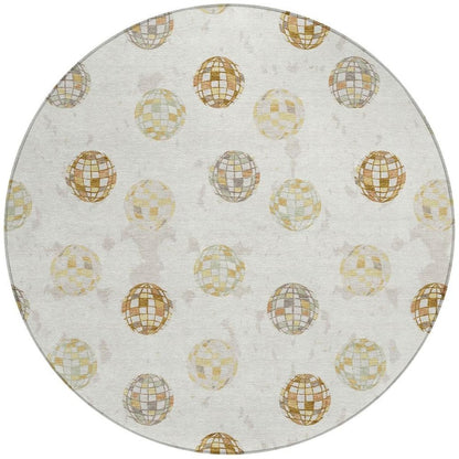 8' Ivory And Copper Round Geometric Washable Indoor Outdoor Area Rug HomeRoots