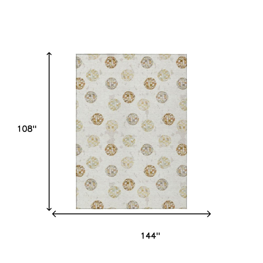 9' X 12' Ivory And Copper Geometric Washable Indoor Outdoor Area Rug HomeRoots