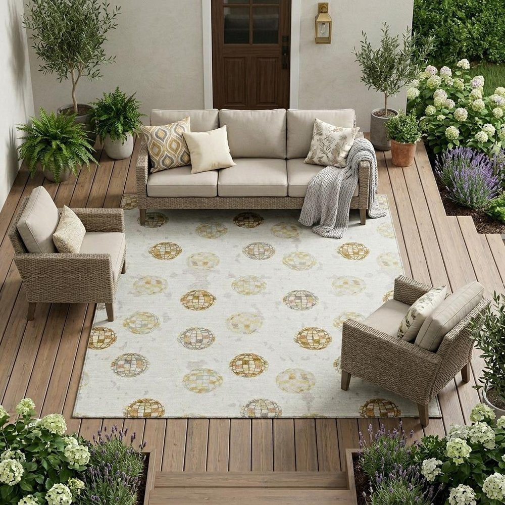 10' X 14' Ivory And Copper Geometric Washable Indoor Outdoor Area Rug HomeRoots