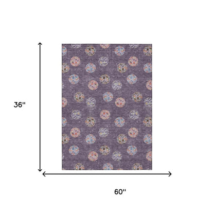 3' X 5' Plum And Purple Geometric Washable Indoor Outdoor Area Rug