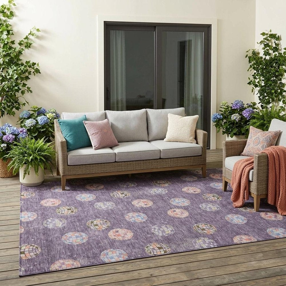 5' X 8' Plum And Purple Geometric Washable Indoor Outdoor Area Rug HomeRoots