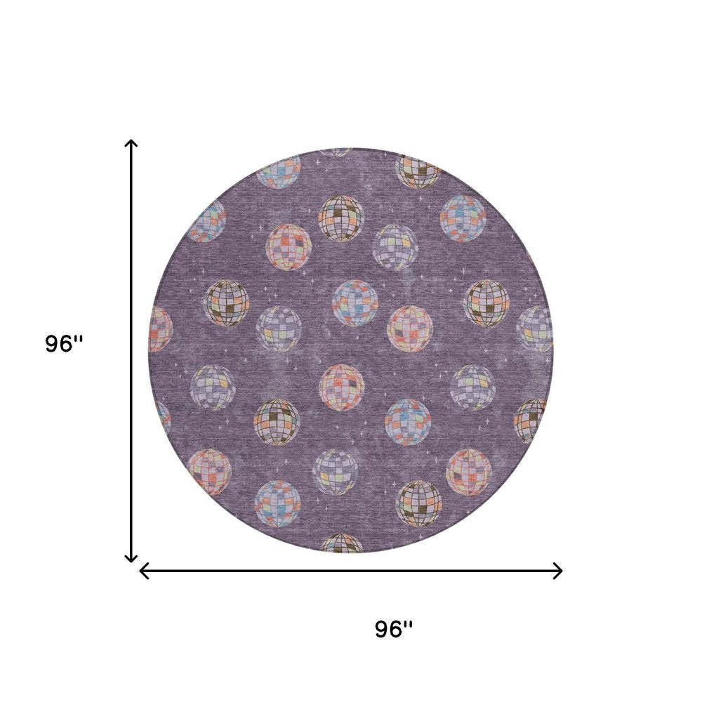 8' Plum And Purple Round Geometric Washable Indoor Outdoor Area Rug HomeRoots