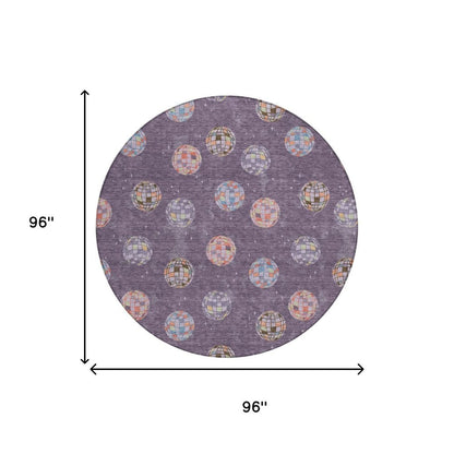 8' Plum And Purple Round Geometric Washable Indoor Outdoor Area Rug HomeRoots