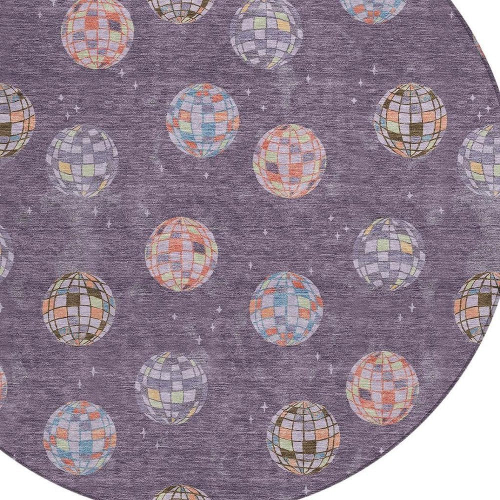 8' Plum And Purple Round Geometric Washable Indoor Outdoor Area Rug HomeRoots