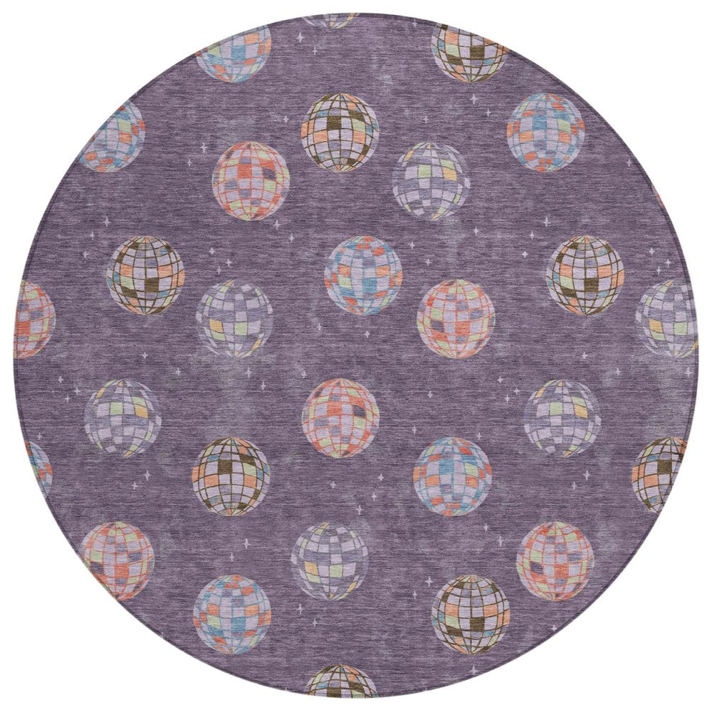 8' Plum And Purple Round Geometric Washable Indoor Outdoor Area Rug HomeRoots