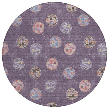 8' Plum And Purple Round Geometric Washable Indoor Outdoor Area Rug HomeRoots