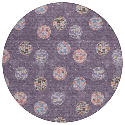 8' Plum And Purple Round Geometric Washable Indoor Outdoor Area Rug HomeRoots