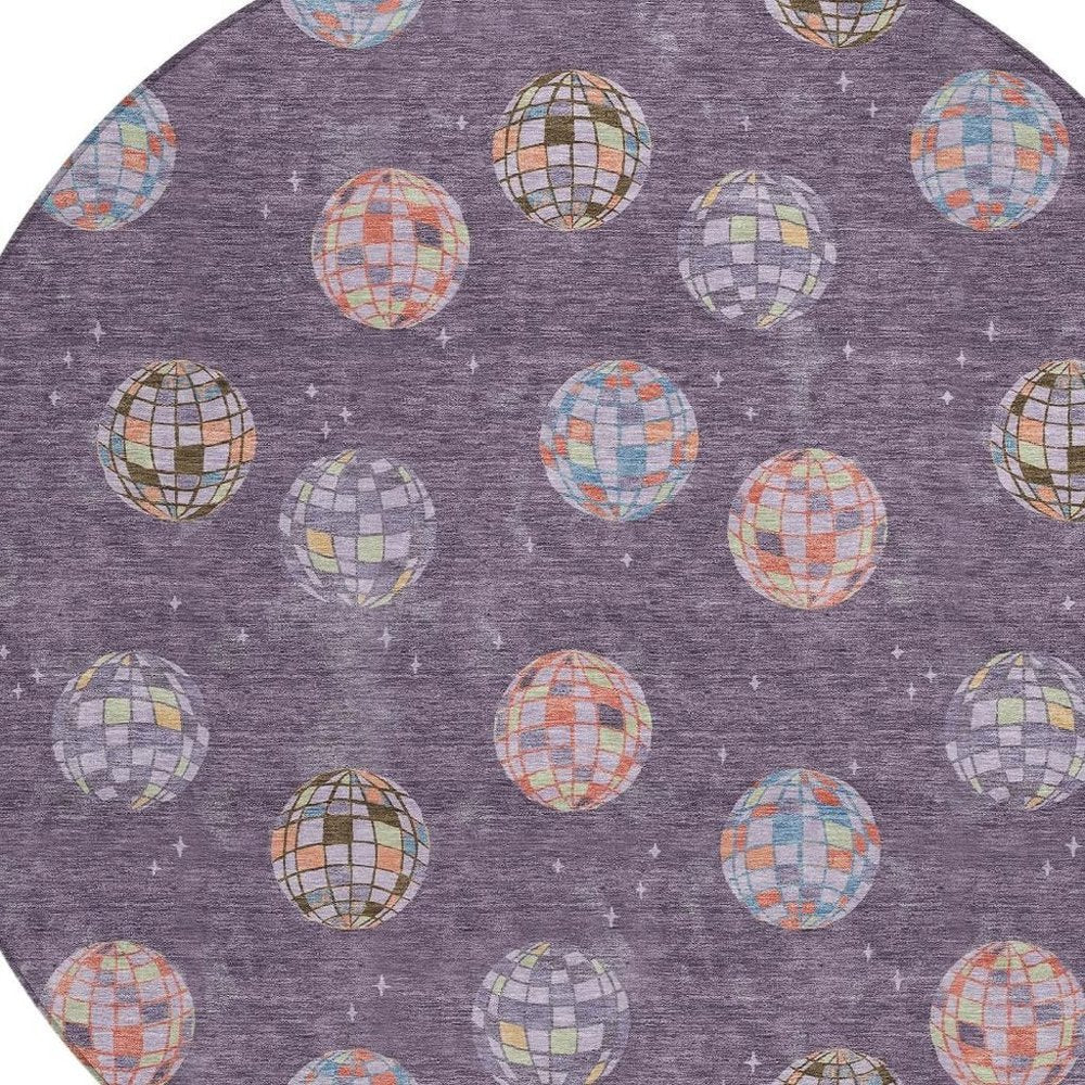 8' Plum And Purple Round Geometric Washable Indoor Outdoor Area Rug HomeRoots