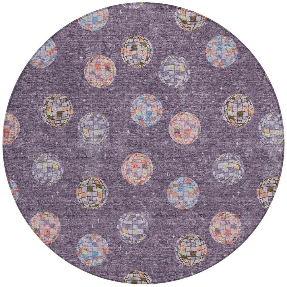 8' Plum And Purple Round Geometric Washable Indoor Outdoor Area Rug HomeRoots