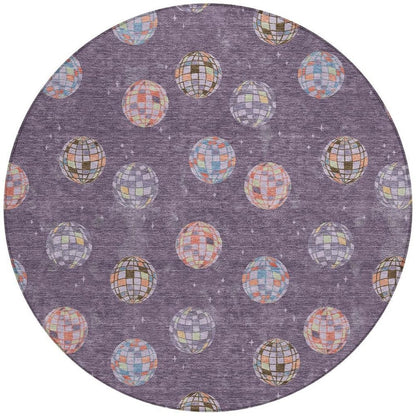 8' Plum And Purple Round Geometric Washable Indoor Outdoor Area Rug HomeRoots