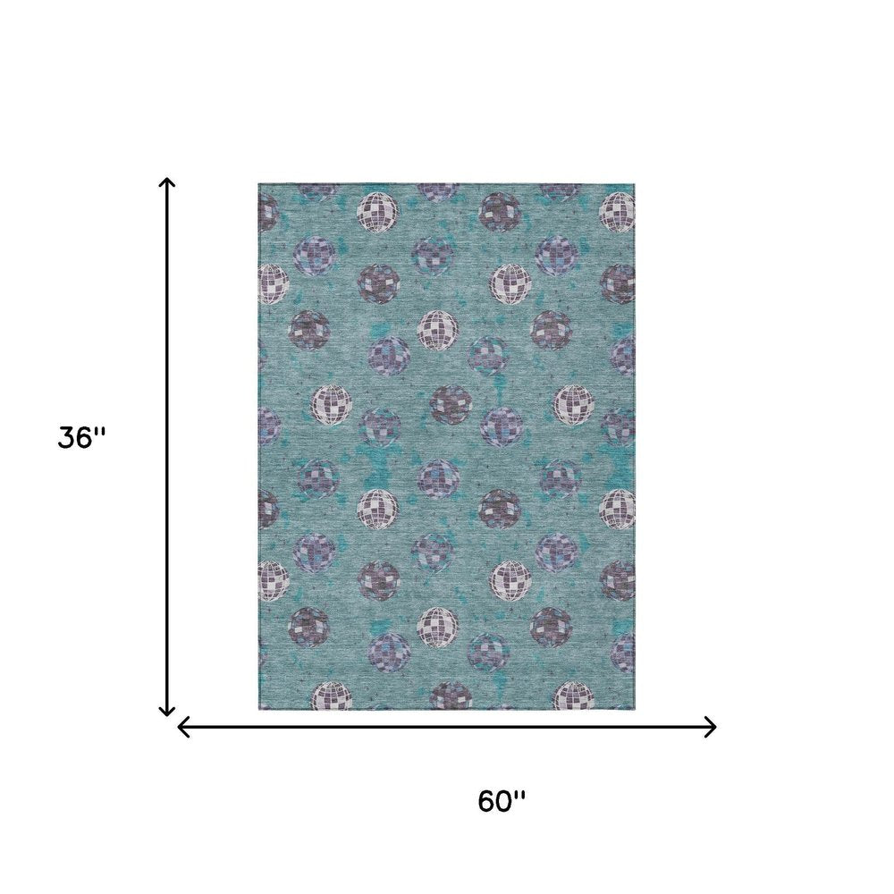 3' X 5' Teal Blue And Gray Geometric Washable Indoor Outdoor Area Rug HomeRoots