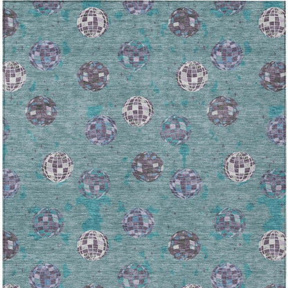 3' X 5' Teal Blue And Gray Geometric Washable Indoor Outdoor Area Rug HomeRoots
