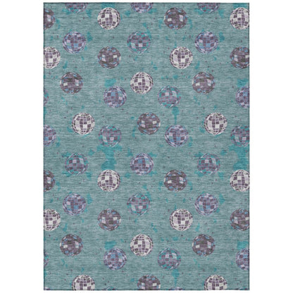 3' X 5' Teal Blue And Gray Geometric Washable Indoor Outdoor Area Rug HomeRoots
