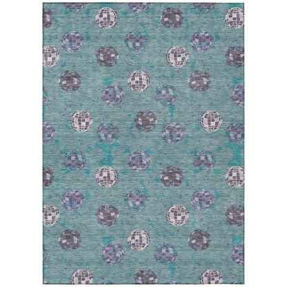 3' X 5' Teal Blue And Gray Geometric Washable Indoor Outdoor Area Rug HomeRoots