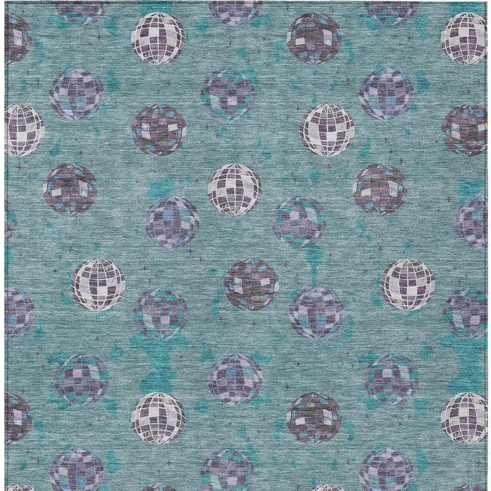 5' X 8' Teal Blue And Gray Geometric Washable Indoor Outdoor Area Rug HomeRoots