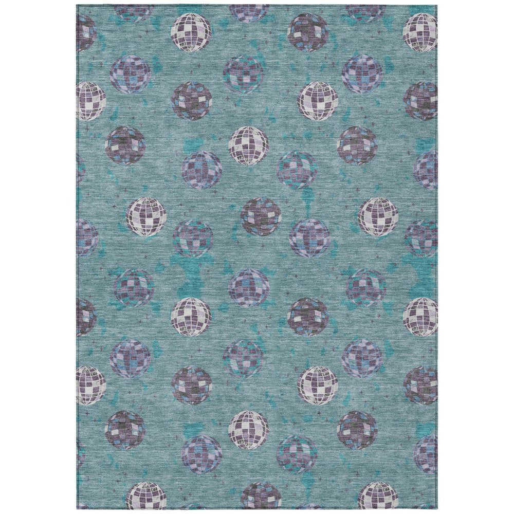 5' X 8' Teal Blue And Gray Geometric Washable Indoor Outdoor Area Rug HomeRoots