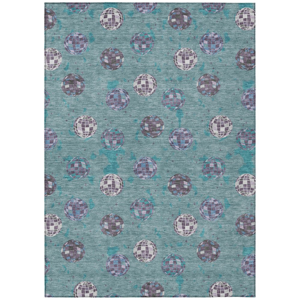 5' X 8' Teal Blue And Gray Geometric Washable Indoor Outdoor Area Rug HomeRoots