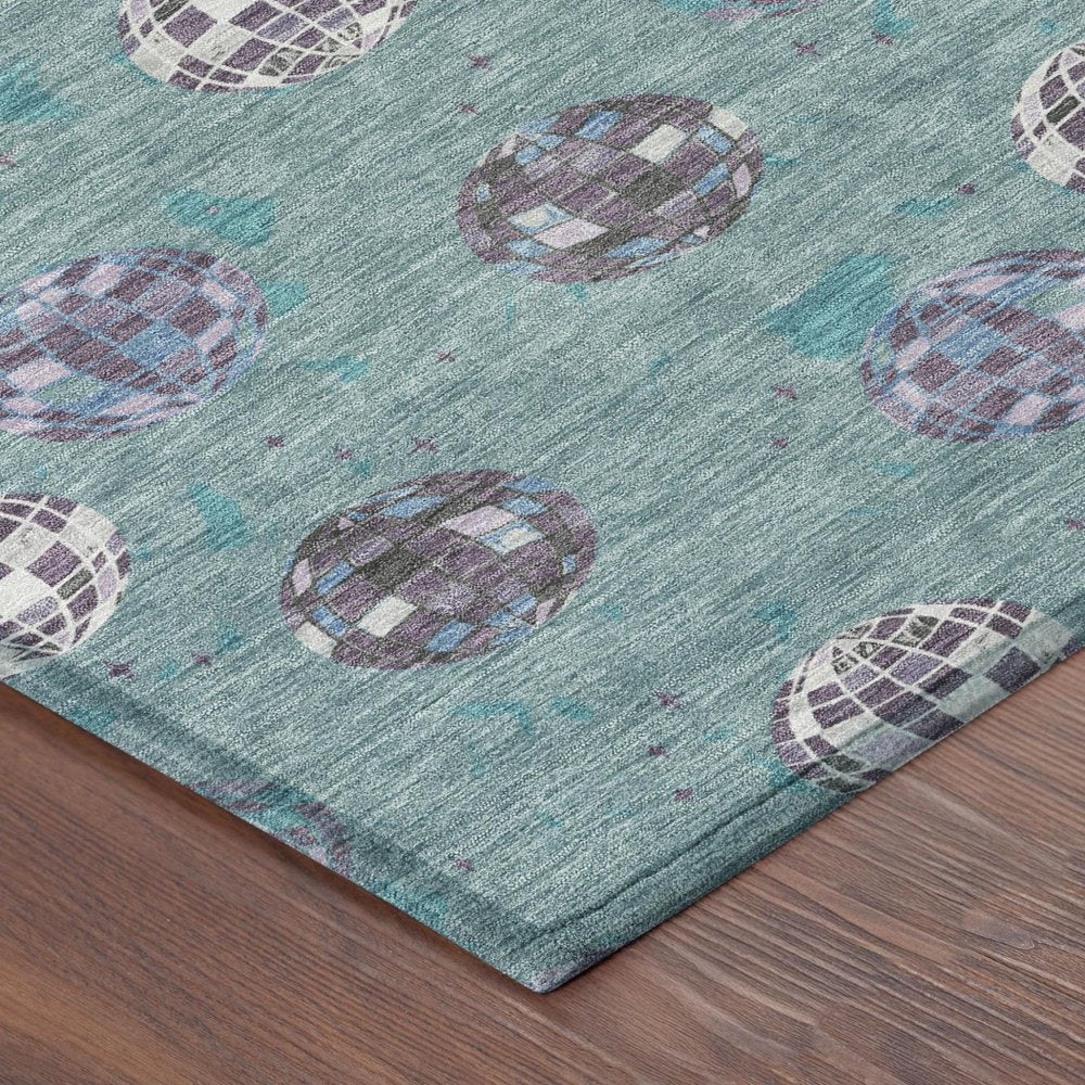5' X 8' Teal Blue And Gray Geometric Washable Indoor Outdoor Area Rug HomeRoots