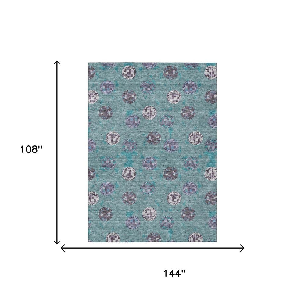 9' X 12' Teal Blue And Gray Geometric Washable Indoor Outdoor Area Rug HomeRoots