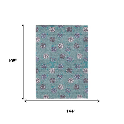 9' X 12' Teal Blue And Gray Geometric Washable Indoor Outdoor Area Rug HomeRoots