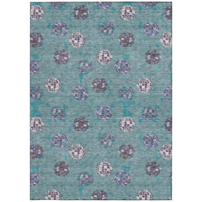 9' X 12' Teal Blue And Gray Geometric Washable Indoor Outdoor Area Rug HomeRoots
