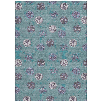 9' X 12' Teal Blue And Gray Geometric Washable Indoor Outdoor Area Rug HomeRoots