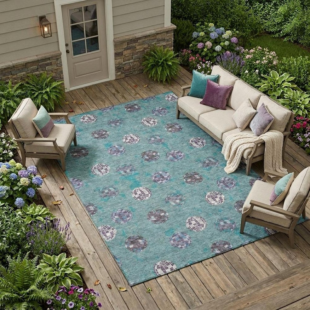 9' X 12' Teal Blue And Gray Geometric Washable Indoor Outdoor Area Rug HomeRoots