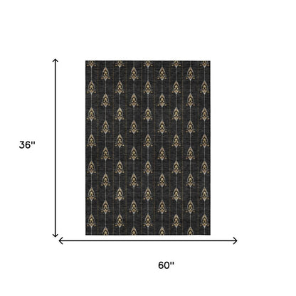 3' X 5' Black And Denim Blue Geometric Washable Indoor Outdoor Area Rug HomeRoots