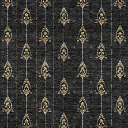 3' X 5' Black And Denim Blue Geometric Washable Indoor Outdoor Area Rug HomeRoots