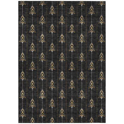 3' X 5' Black And Denim Blue Geometric Washable Indoor Outdoor Area Rug HomeRoots
