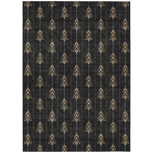 3' X 5' Black And Denim Blue Geometric Washable Indoor Outdoor Area Rug