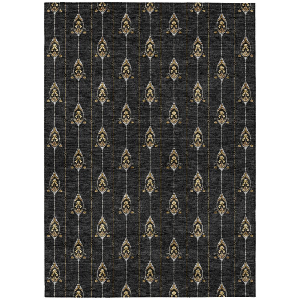 3' X 5' Black And Denim Blue Geometric Washable Indoor Outdoor Area Rug HomeRoots