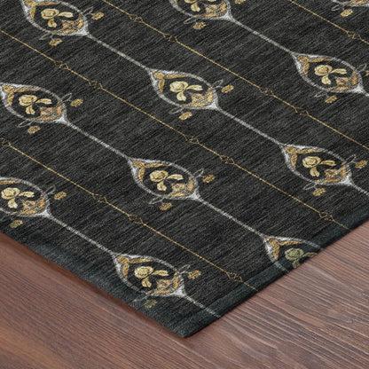 3' X 5' Black And Denim Blue Geometric Washable Indoor Outdoor Area Rug HomeRoots