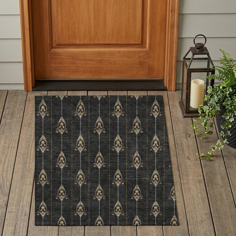 3' X 5' Black And Denim Blue Geometric Washable Indoor Outdoor Area Rug HomeRoots