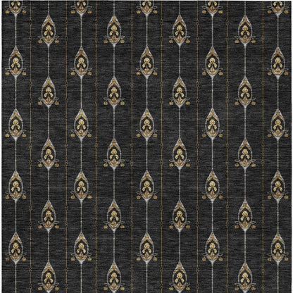 8' X 10' Black And Denim Blue Geometric Washable Indoor Outdoor Area Rug HomeRoots