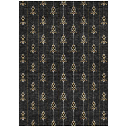 8' X 10' Black And Denim Blue Geometric Washable Indoor Outdoor Area Rug HomeRoots