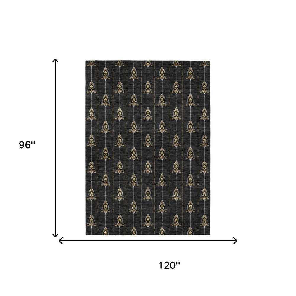 8' X 10' Black And Denim Blue Geometric Washable Indoor Outdoor Area Rug HomeRoots